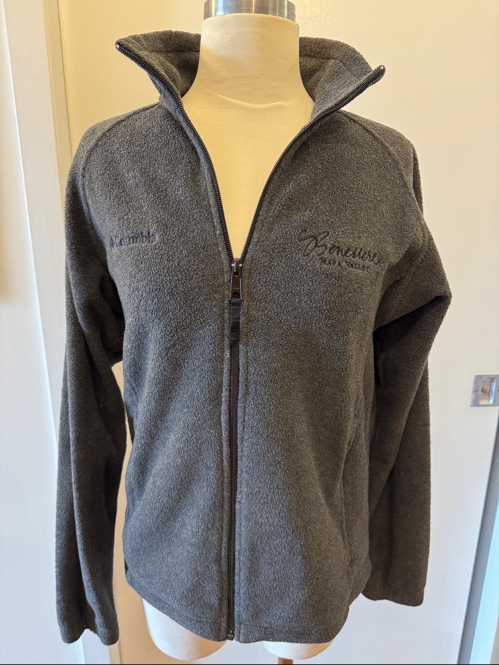Embroidered Gray Full-Zip Fleece Jacket